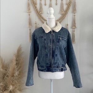 Love Tree 80’s sherpa lined denim jacket acid wash stranger things juniors xl